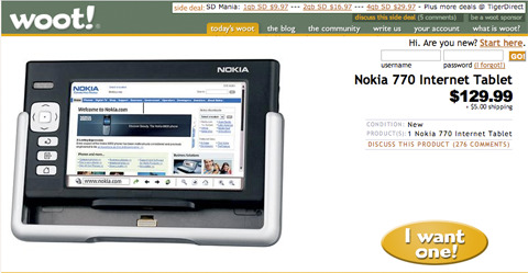 SlashDeal : Nokia 770 Internet Tablet for $129.99 today only at Woot.com