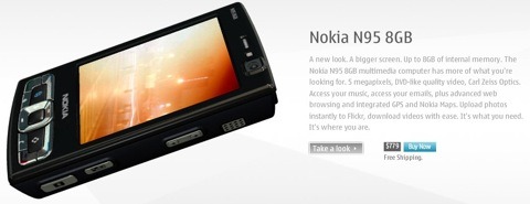Nokia N95 8GB for sale on Nokia USA website