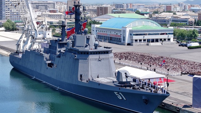 The Choe Hyon destroyer in port during its commissioning