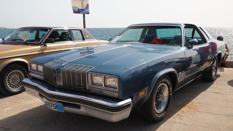 Front-quarter shot of a 1977 Oldsmobile Cutlass