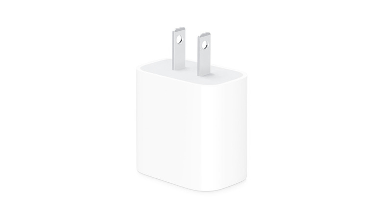 A close up of the Apple 20W USB-C Power Adapter