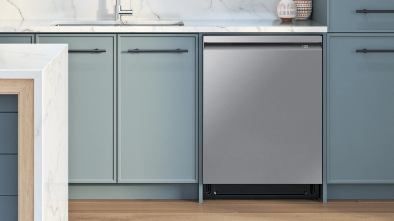 Samsung dishwasher in a pale bluish kitchen