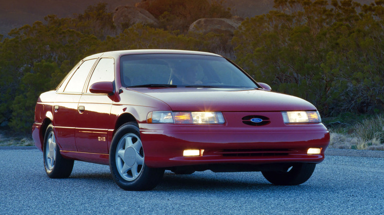 Front view of red Ford Taurus SHO