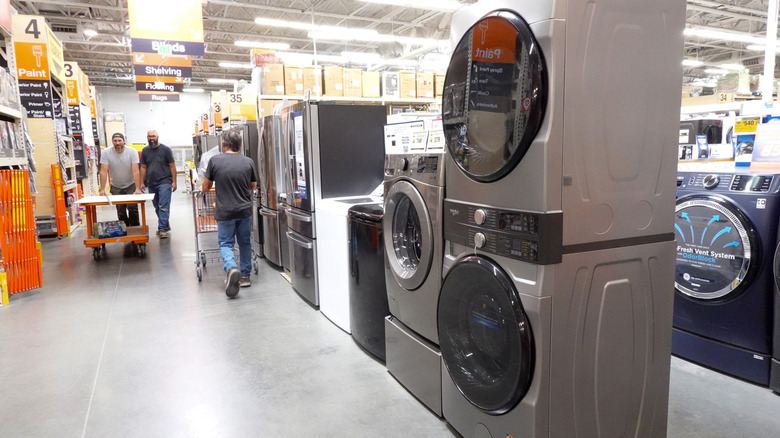 Home appliance section at a Home Depot store