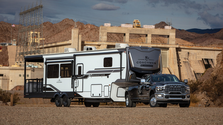 Ram 3500 towing large trailer