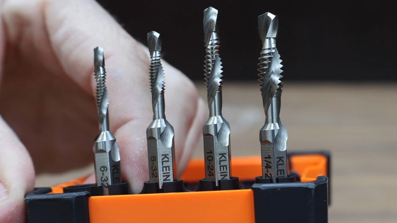 The Klein Tools tap and drill set in its case.
