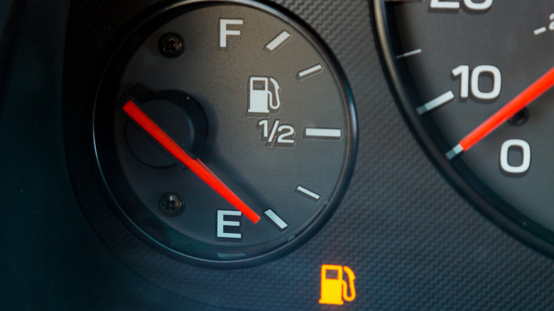 Fuel gauge showing an empty tank