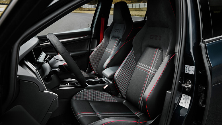 Close shot of VW Golf GTI Edition 50 interior showing seats