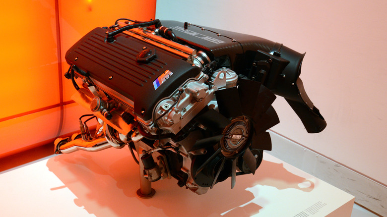 BMW S54 engine on display in BMW Welt museum