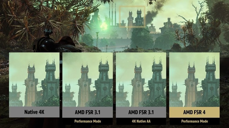 A comparison between AMD's FSR 3.1 and FSR 4 at native 4K and Performance mode