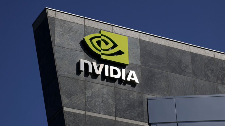 The Nvidia logo on its headquarters in California.