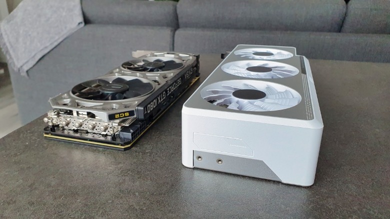Nvidia GTX GPU next to an RTX card