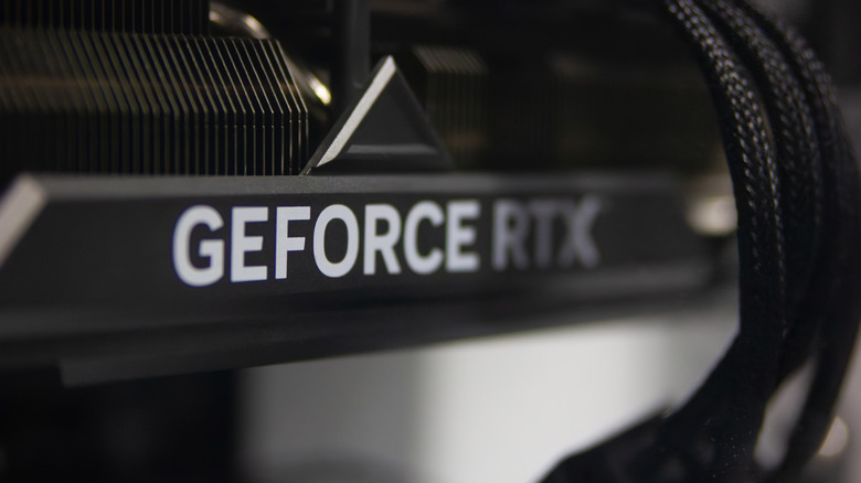 Close-up of GeForce RTX logo on graphics card