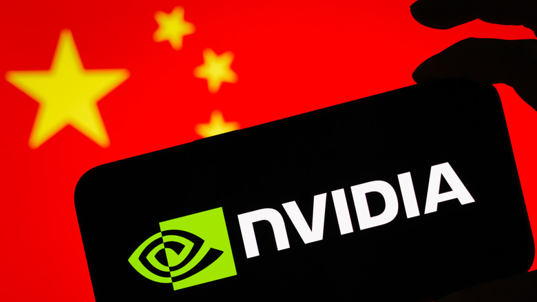 Silhouette of Nvidia against Chinese flag.