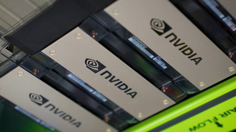 Nvidia GPUs in a server rack in a data center