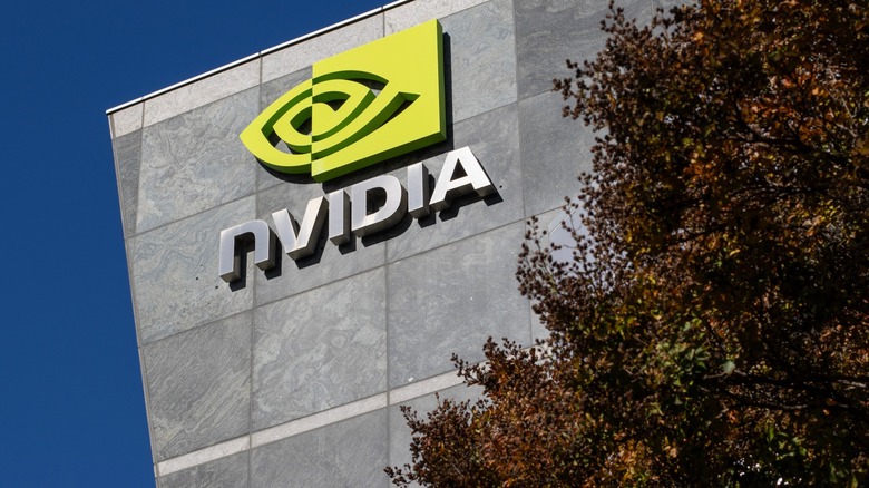 Nvidia logo on gray building
