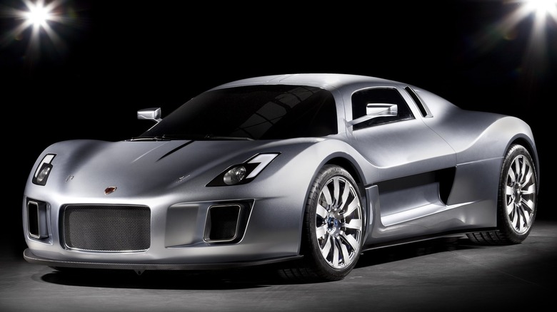 The Gumpert Tornante concept in silver, front 3/4 view, studio shot