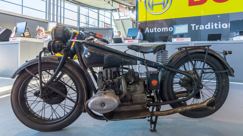 The BMW R63, a classic sports motorcycle, at a car exibition.