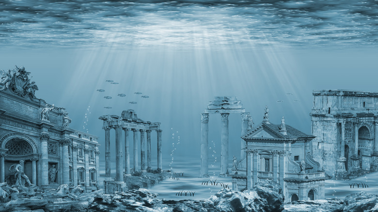 paisagem subaquática com ruínas