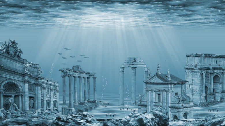 underwater landscape with ruins