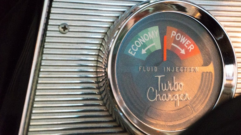 Close up of 1963 Oldsmobile Jetfire boost pressure gauge