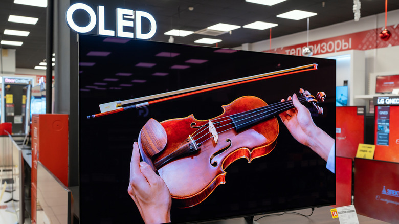 An OLED TV in a Russian electronics store.