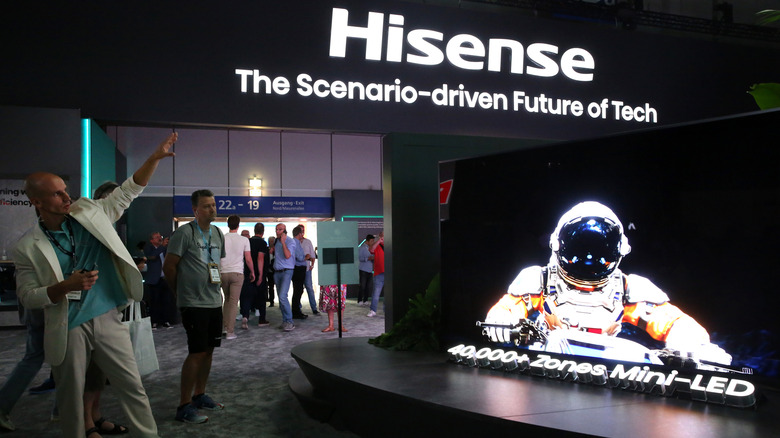 A Hisense 110UX Mini-LED television is seen on display at the Internationale Funkausstellung Berlin