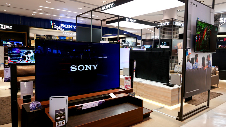 Sony OLED and LED TV in a shop window.