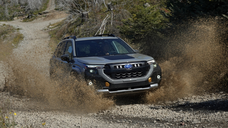 2026 Subaru Forester Wilderness splashing through a puddle