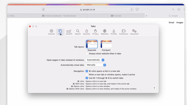 Safari tab layout options before macOS Tahoe.