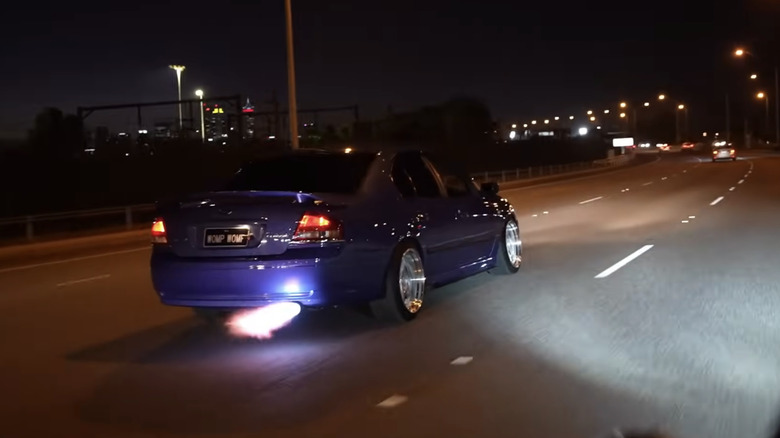 A modified exhaust component shoots up flames