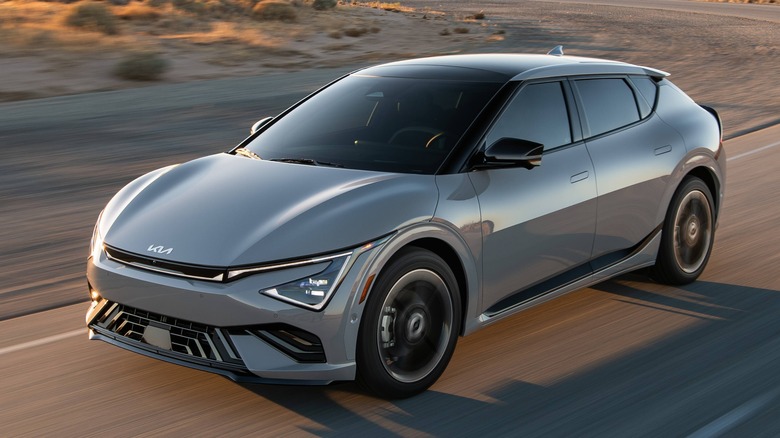 Gray 2025 Kia EV6 on a desert road