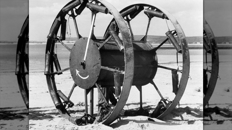The Panjandrum sitting on a beach in Europe for testing
