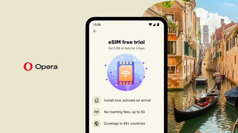 Opera esim free trial option displayed