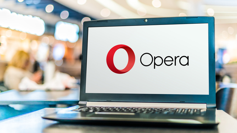Opera browser logo on a laptop.