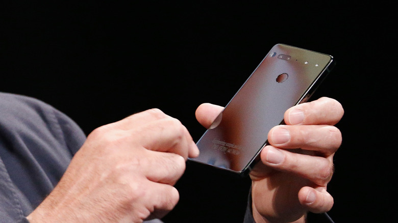 Andy Rubin showing the Essential Phone's magnetic back