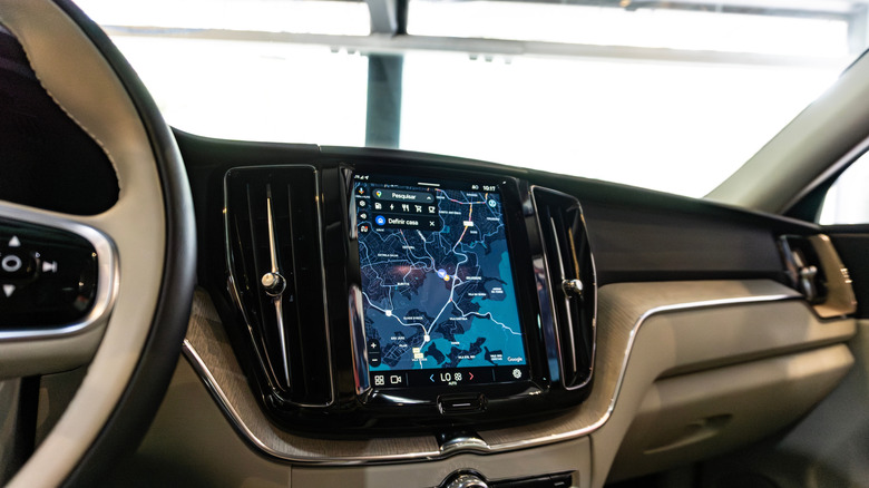 A Volvo infotainment system featuring maps.