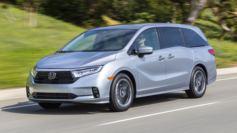 Silver 2022 Honda Odyssey on the road
