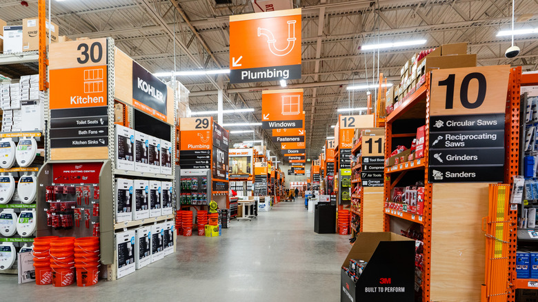 The interior of a Home Depot store.