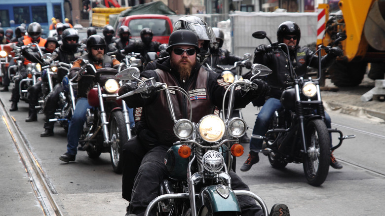 Bikers form line on highway