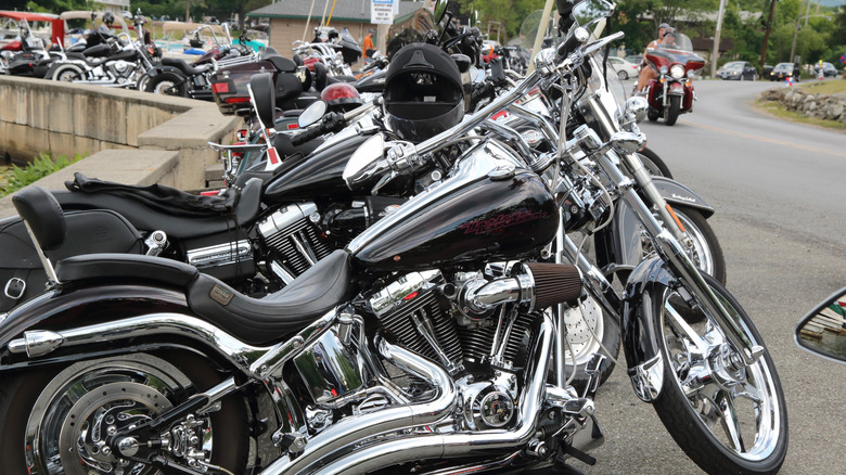 Motorcycles parked at a biker hangout