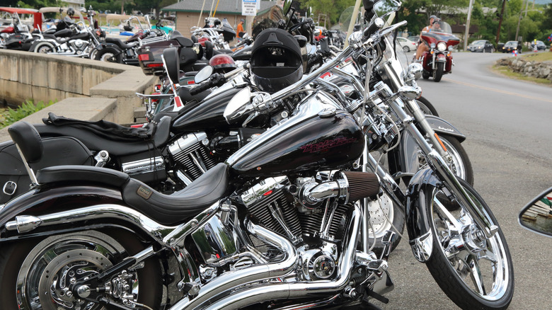 Motorcycles parked at a biker hangout
