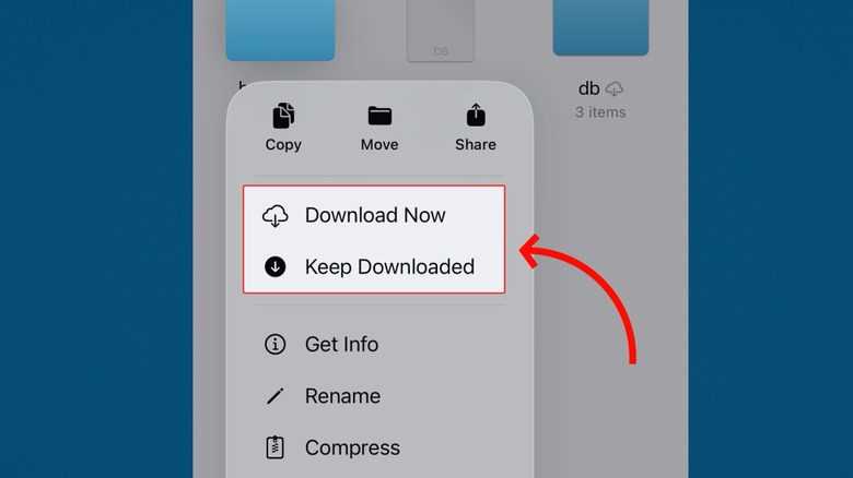 Download and keep downloading options in Files app on iOS