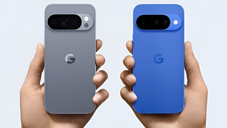 Rear view of Google Pixel 10 devices in hand