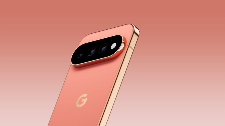 Promotional image of a pink Pixel 11 Pro smartphone
