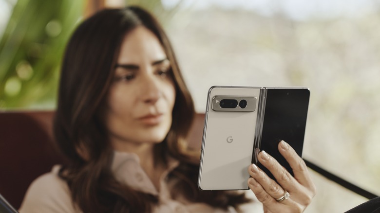 Person using the Google Pixel Fold.