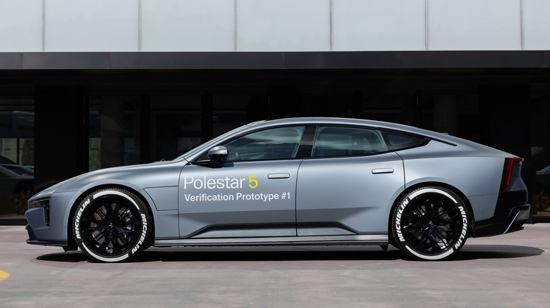 Polestar 5 in front of building