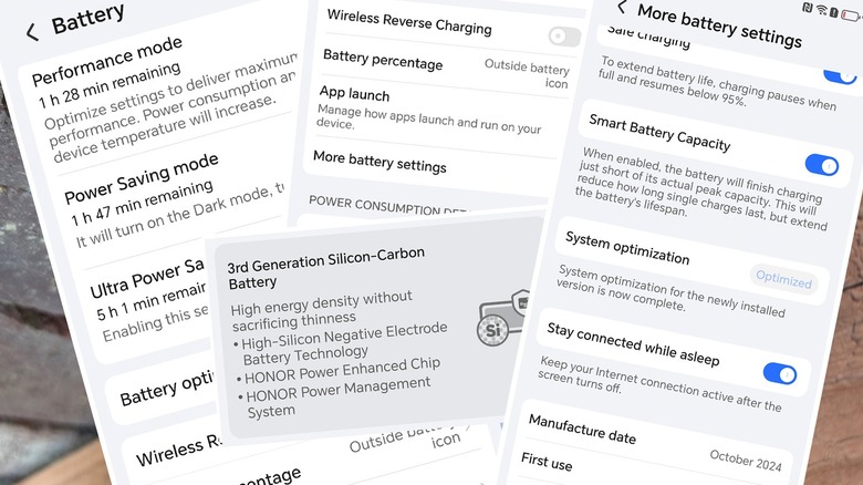 Screenshots of Battery settings on a smartphone.