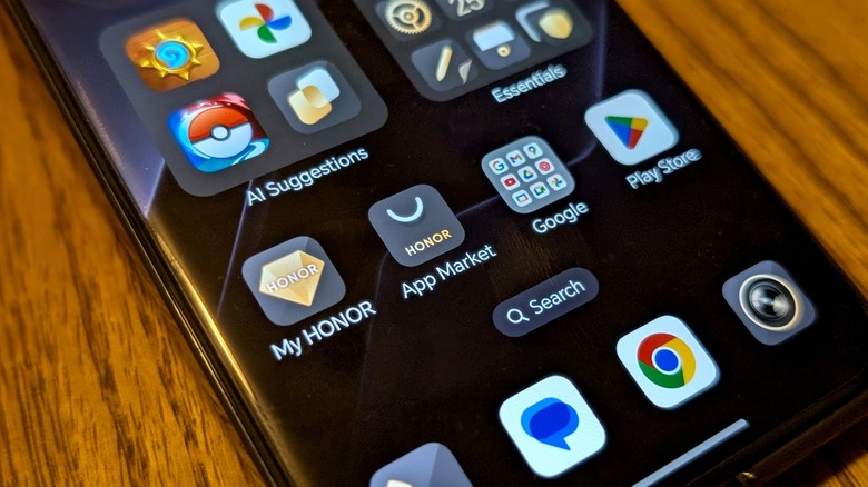 A smartphone home screen with apps.