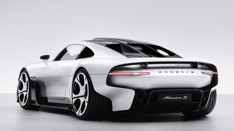 202X Porsche Mission S concept on isolated white background, rear-left 3/4 view